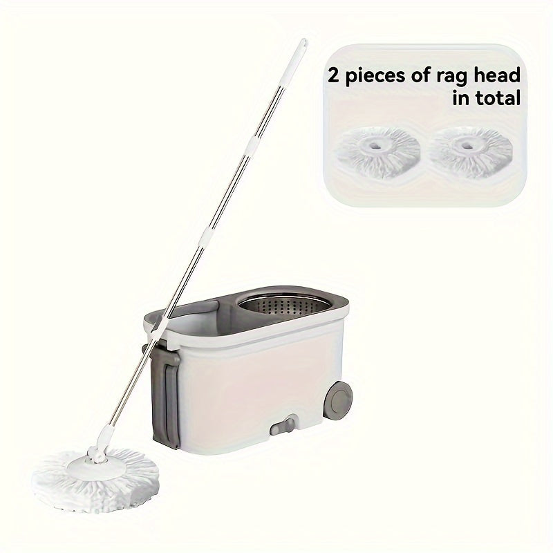 1 Set, Easy One-Handed Press Mop And Bucket Set With 2 Reusable Microfiber Pads, Dual Spinning Design For Efficient Drying, Household Cleaning Tool, No Electricity Needed For Living Room, Bedroom And Floor Cleaning, Cleaning Supplies