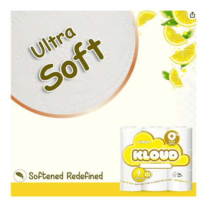 KLOUD 3PLY 90 TOILET ROLLS/LEMON/10x9pk YELLOW (KLOUD) Family bundle