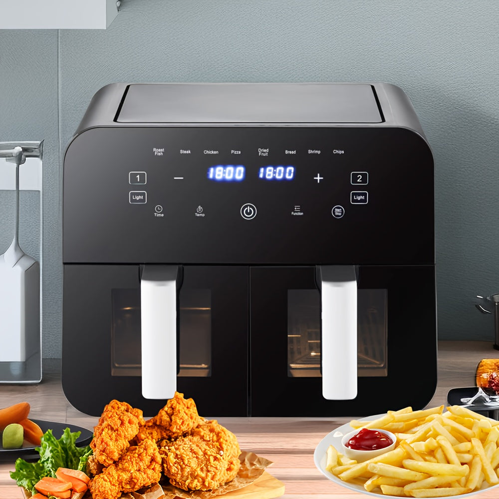 9L LED Large Capacity Dual Zone Digital Air Fryer Oven Cooker - Oil-Free Low-Fat Healthy Cooking Multi-Functional Easy-to-Use Space-Saving Design