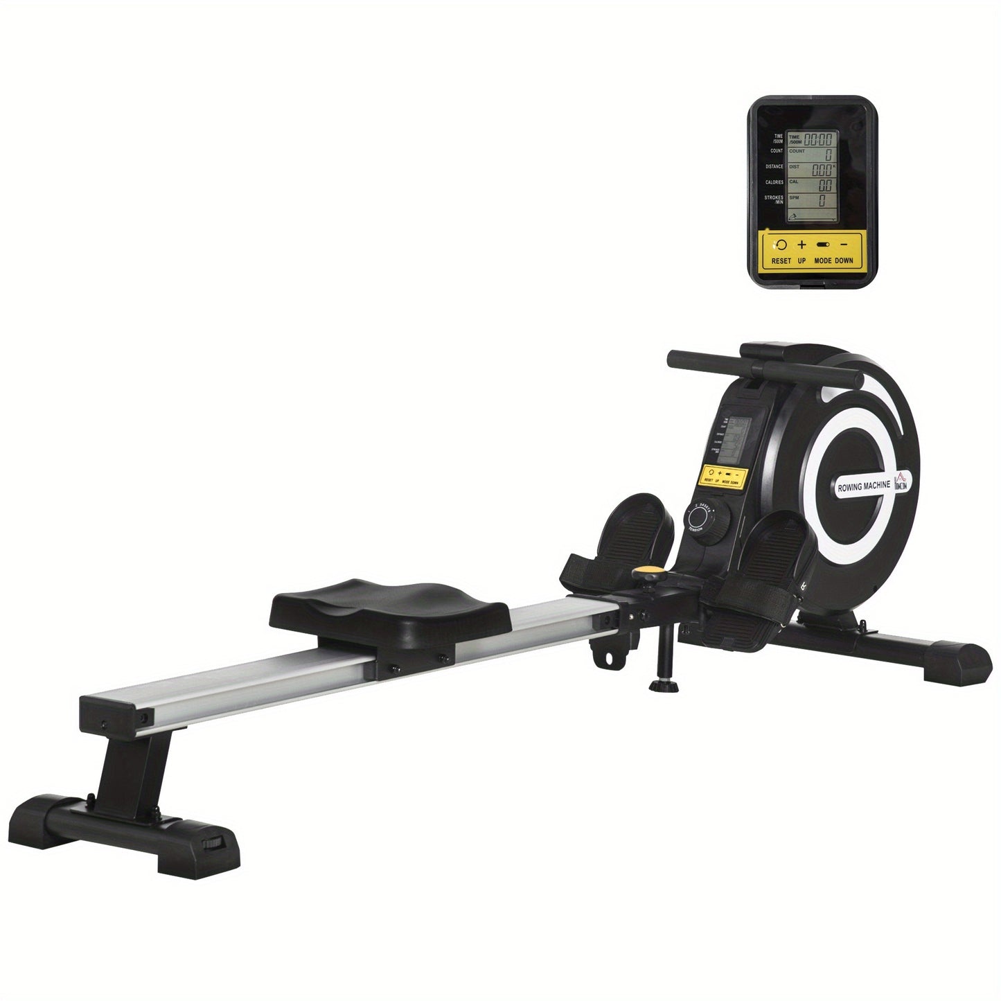 Indoor Body Health & Fitness Adjustable Magnetic Rowing Machine Rower with LCD Digital Monitor & Wheels for Home, Office, Gym