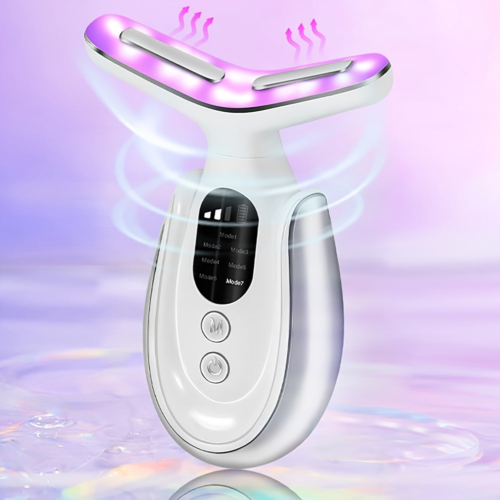 Seven-Color Rechargeable LED Facial Massager - Firms and Tightens Face and Neck Skin, Promotes Relaxation and Glowing Complexion, Portable and Easy to Use Skin Care Tool