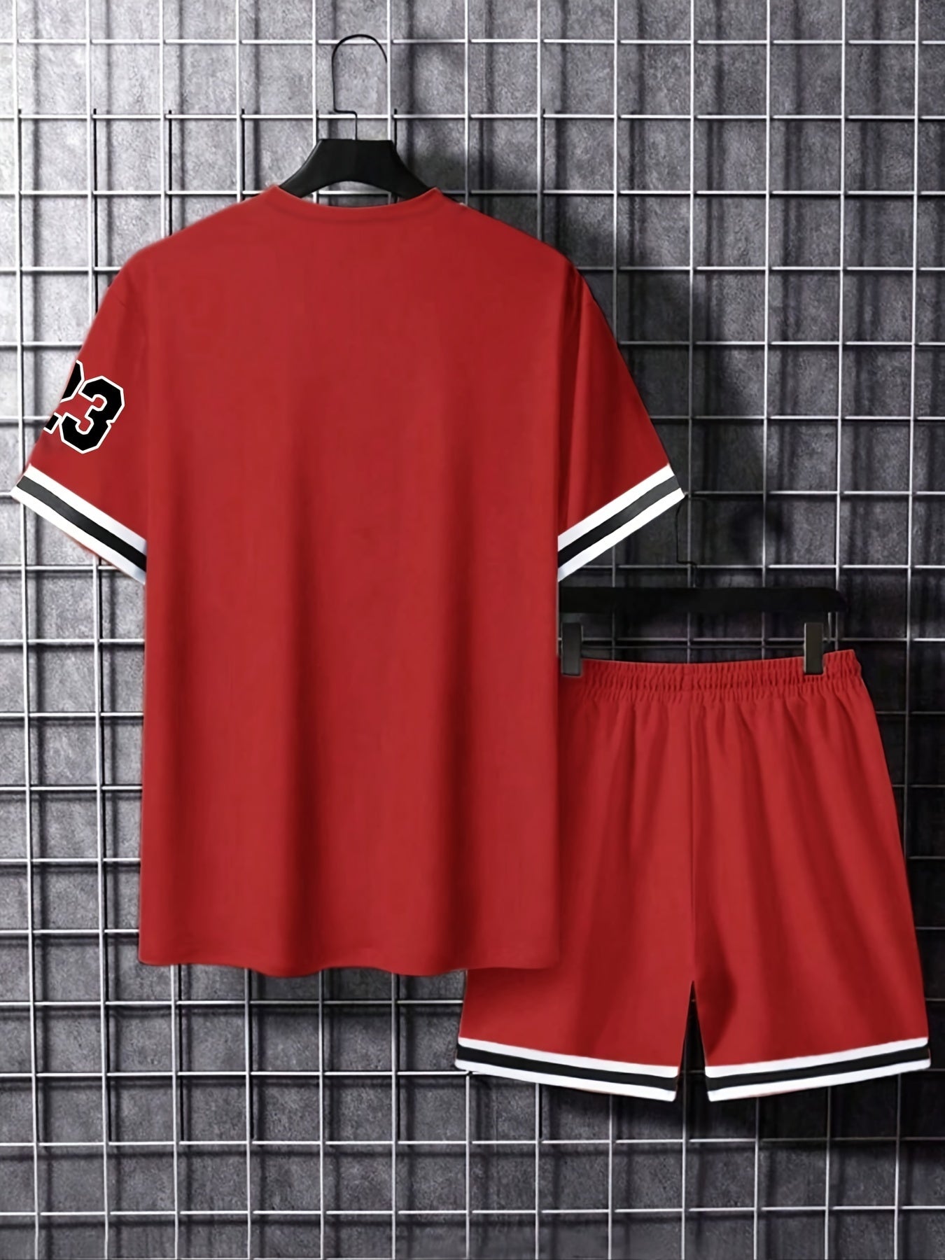 2pcs Men's 'CHICAGO' Print Short Sleeve T-shirt + Shorts Co-ord Set, Casual Outdoor Summer Set As Gift