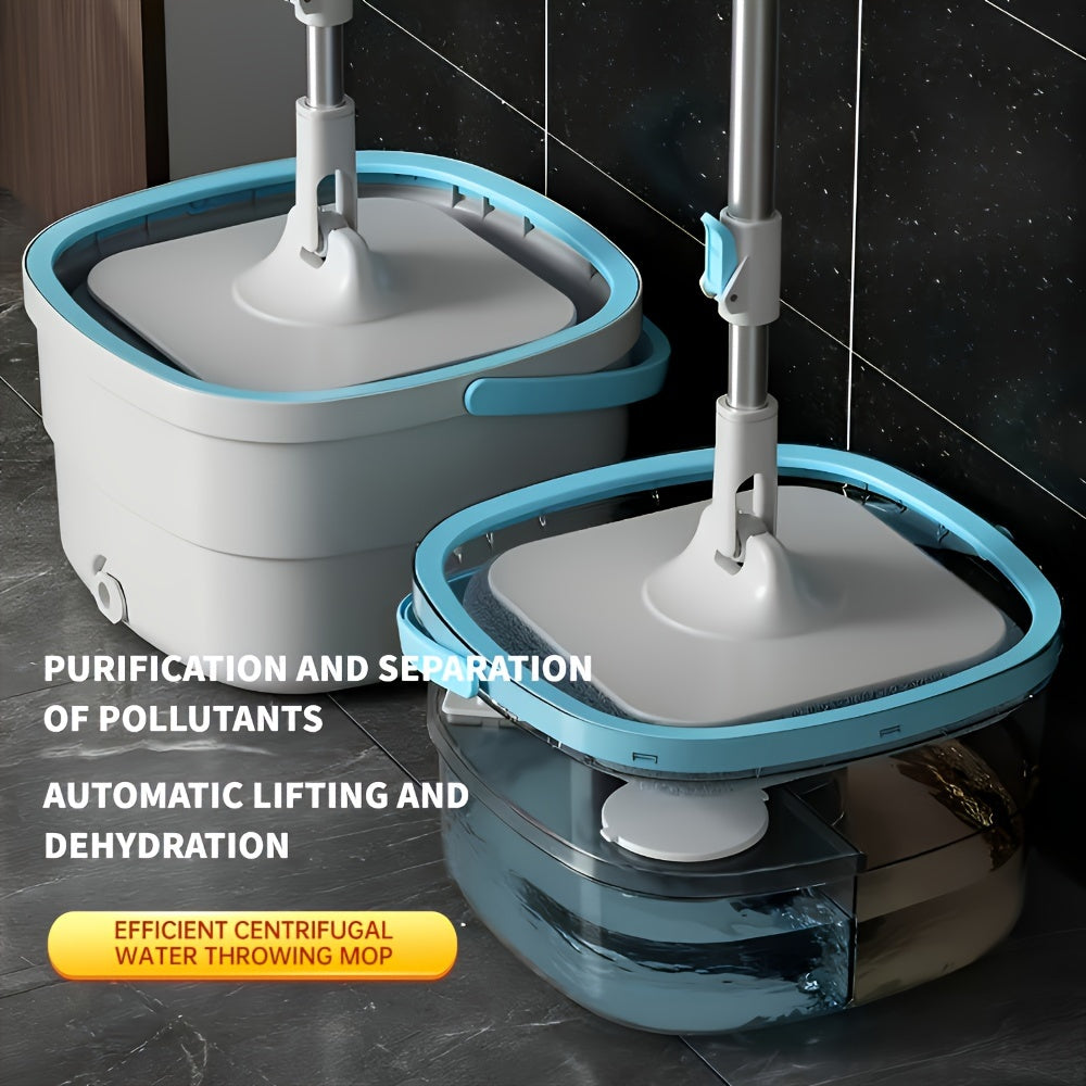 2-in-1 Spin Mop and Bucket Set, Reusable Microfiber Mop with Detachable Handle, Easy Clean No-Power Required, for Office, Home, Living Room, Kitchen Floor Cleaning