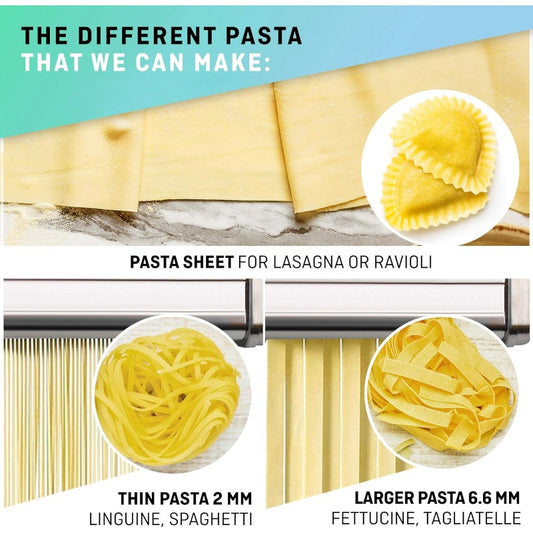 Manual Pasta Maker with Dryer Multi-Pasta Stainless Steel Italian Flat Dough Machine with Adjustable Setting Sharp Cutter and Hand Crank - Fresh Homemade Noodles, Spaghetti, Lasagne