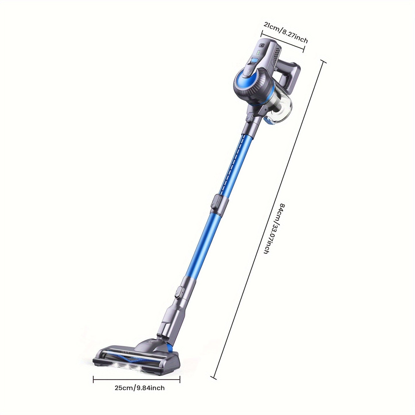 Greenote GSC50 Cordless Stick Vacuum Cleaner With LED Brush Head, 23Kpa/200W 6-in-1 Lightweight Upright Vacuum, Anti-Hair Tangling, 35 Minute Runtime, Powerful Suction, Suitable For Home, Car, Pet Hair, Carpet, Hard Floor, 65dB, Blue + Grey