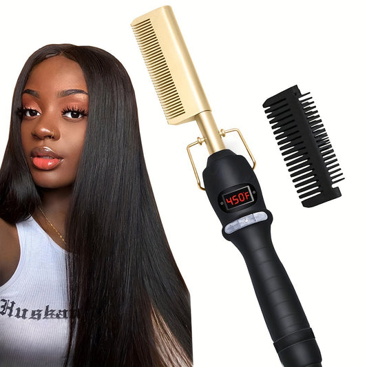 Multifunctional Copper Hair Straightener Comb - High Heat Ceramic Hair Press with Thick Hair Styling, Anti-Scald Design, and Easy-Grip Handle - Perfect Gifts for Women, Mothers, and Hair Care Enthusiasts