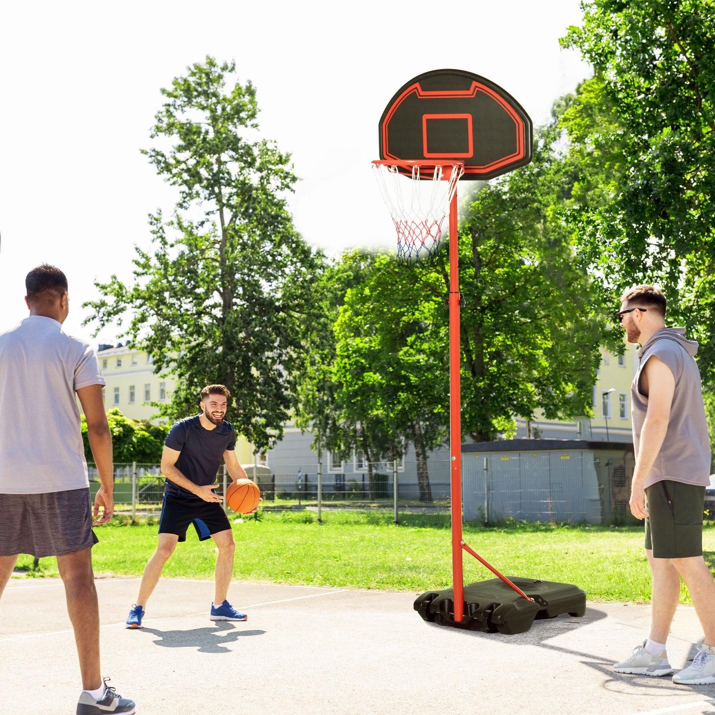 HOMCOM Outdoor Free Standing Basketball Stand Kids Fun Ball Games Net Hoop Garden Sports Backboard Portable Height Adjustable ( 1. 55m-2. 1m) w/ Wheels, Black