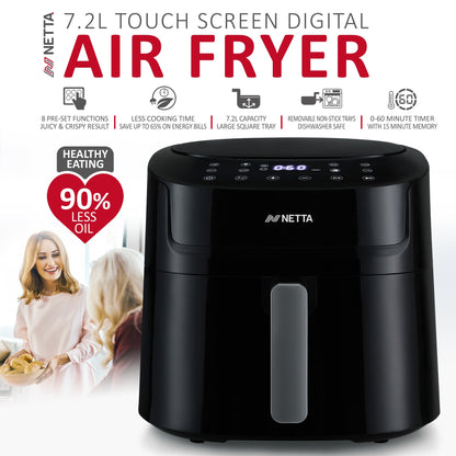 NETTA Digital Air Fryer Digital Screen, Adjustable Temperature and Timer, Drawer and Detachable Non-Stick Frying Tray - Healthier Oil-Free Cooking at Home