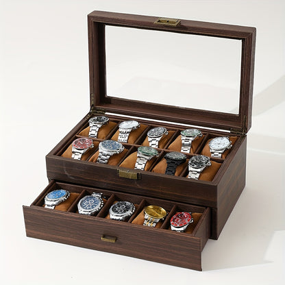 1pc Luxury Double Layer Vintage Wooden Watch Box with Transparent Glass Lid - 20/12/6-Slot Velvet And Leather Jewelry Organizer for Watches, Beads, Crafts, And Sewing Supplies,Beading&Jewelry Making,Jewelry Making Display & Packaging Supplies