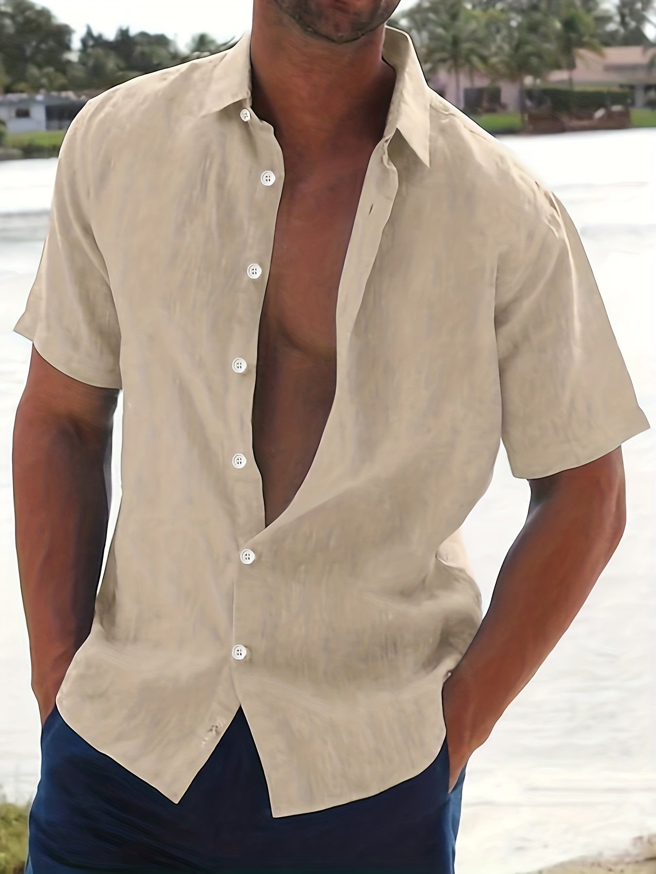 Men's Comfy Short Sleeve Shirt For Beach Resort Business