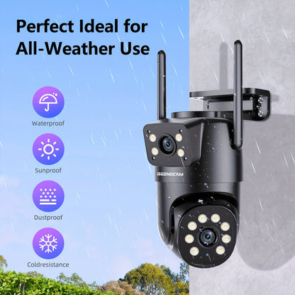 1 PCS 4MP 2Lens 2Screen Total 4MP WiFi Security Camera, Dual Lens 2.4ghz, No Support 5Ghz, AI Human Tracking, Color Night Vision, Two-Way Audio, Motion Alert, Compatible With Alexa, Supports Cloud Storage, Optional SD Card