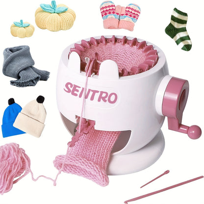 SENTRO 22 Needle Knitting Machine Set – Easy-To-Use Circular Weaving Loom Kit for DIY Sock, Hat, Pumpkin & Scarf Crafts – Durable ABS Construction – Pink Hand-Cranked Knit Machine for Kids & Adults 8+