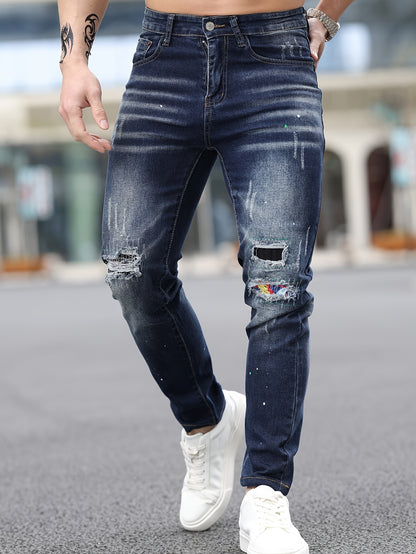 Slim Fit Ripped Jeans for Men - Street Style Straight Leg Denim Pants, Casual and Comfortable Trousers