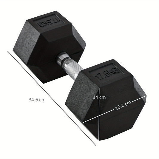 HOMCOM 17. 5KG Single Rubber Hex Dumbbell Portable Hand Weights Dumbbell Home Gym Workout Fitness Hand Dumbbell