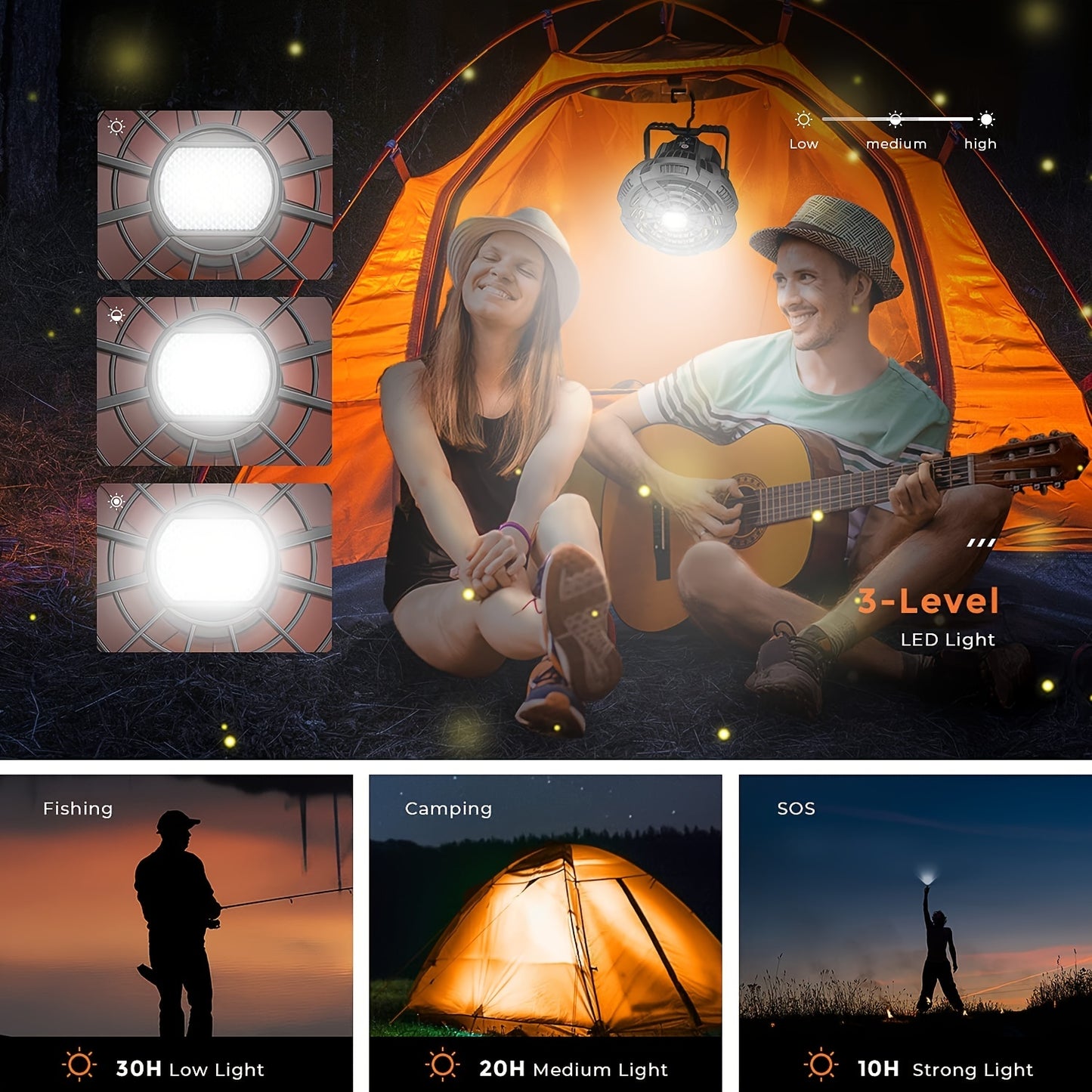 3-in-1 Camping Fan with LED Lantern, Remote, and 7800mAh Power Bank - Perfect for Fishing and Outdoor Activities