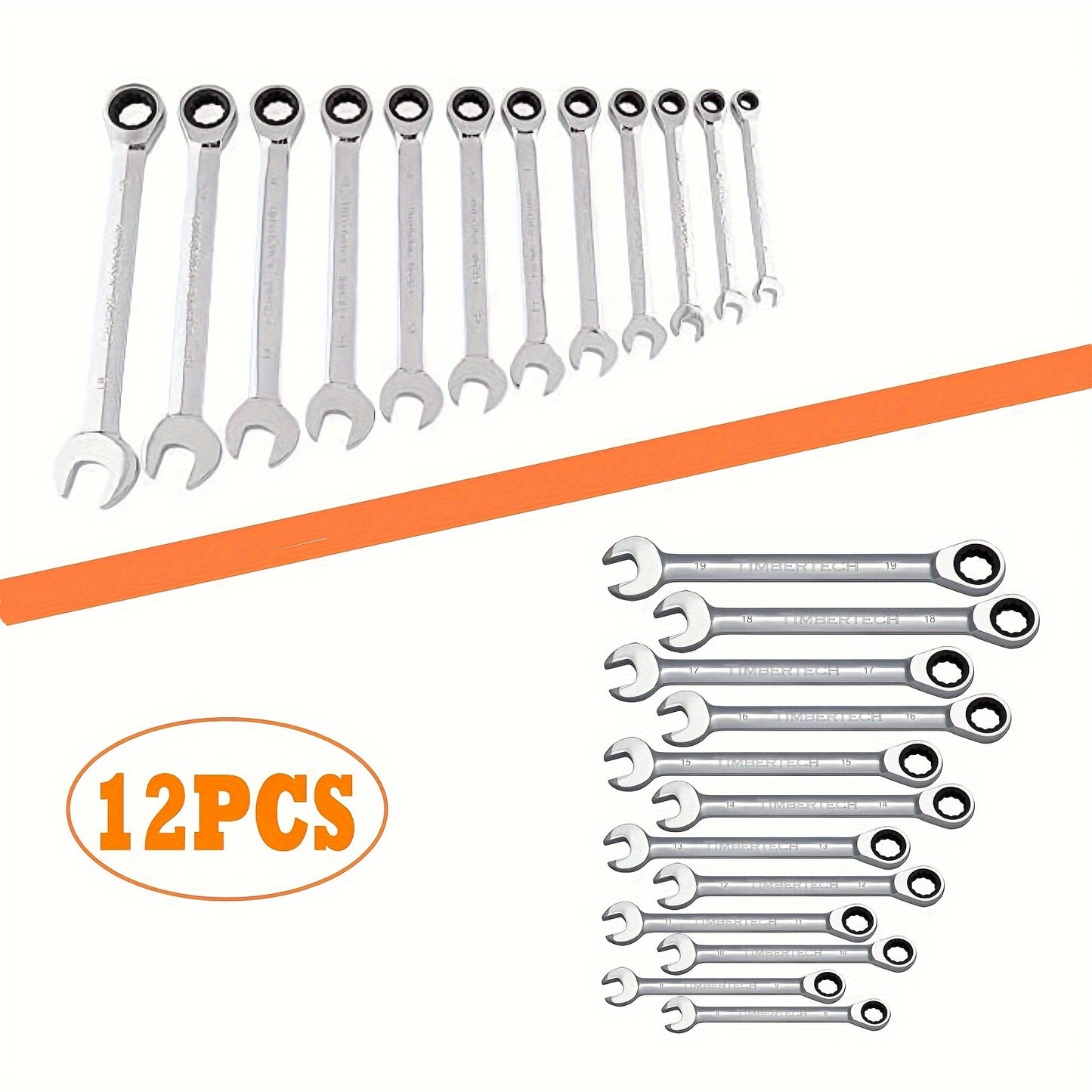 Ratchet Wrench Set (8-19mm) 12-piece Ratchet Wrench, Open-End Wrench, Hand Tools with Carrying Case