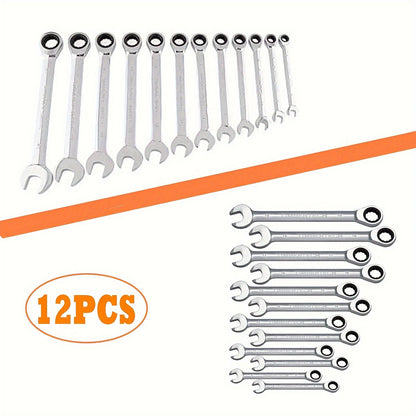 Ratchet Wrench Set (8-19mm) 12-piece Ratchet Wrench, Open-End Wrench, Hand Tools with Carrying Case