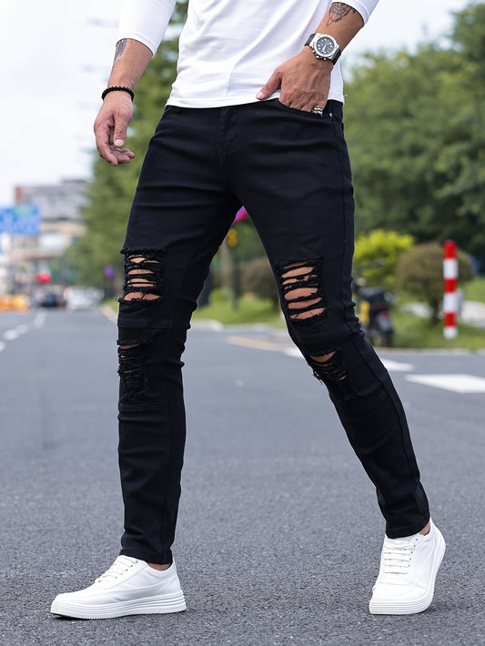 Improve product title: Men's Slim Fit Ripped Jeans - Trendy and Comfortable Stretch Denim Pants