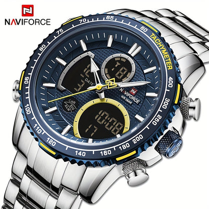 NAVIFORCE Multifunctional Electronic Men's Watch Date Dial Luminous Business Sports Stainless Steel Digital Watch