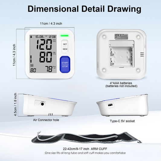 (Without Battery) Blood Pressure Monitor, Sphygmomanometer, Super Large Cuff Upper Arm, BP Cuff Automatic Upper Arm, With 22-42cm Wide Wide Cuff, 180 Sets Of Household Reading Memory, Indicator Light Prompt