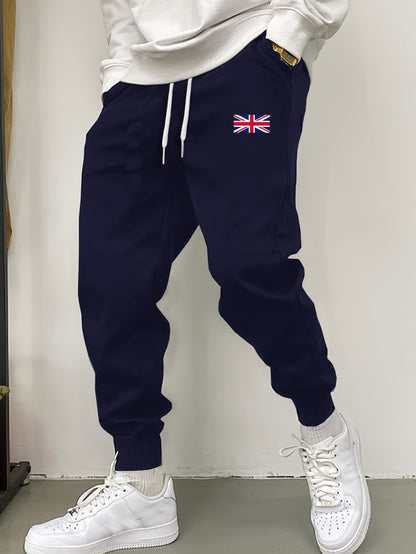 England Flag Print Men's Casual Sweatpants, Comfortable Autumn/Winter Sweatpants, Winter Casual Outdoor Joggers