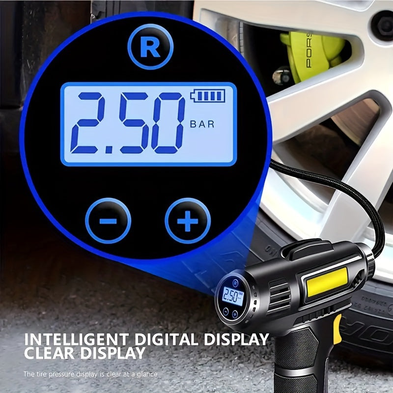 Optimize product title: Portable Wireless Car Air Compressor - 120W Handheld Inflatable Pump with LED Light for Tires & More