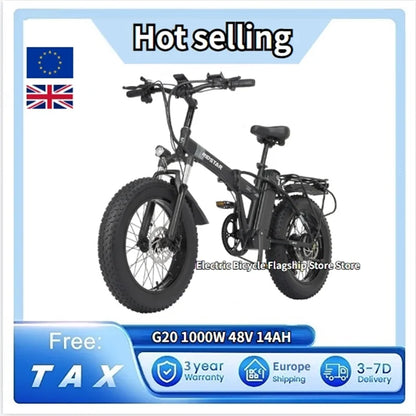 Ridstar G20 Folding Electric Bicycle bike   48v 14AH Fat Tire Ebike Mountain 20 Inch Electric Bikes Beach Cycling With Back Seat