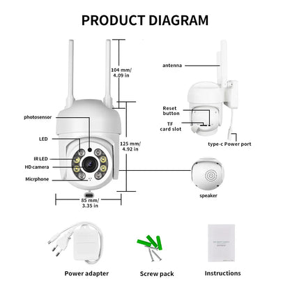 2MP Wireless Network Outdoor Waterproof WIFI Camera PTZ Auto Tracking Two-Way Voice Security Protection IP Baby Monitor Camera