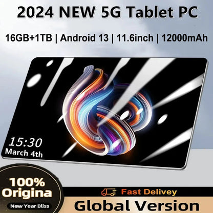 2024 NEW Original Tablet 11.6 Inch Android13 16GB Ram 1TB Rom Dual SIM 10 Core WPS GPS Bluetooth 5G Network Phone call Tablet PC