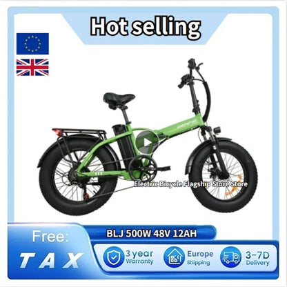 BLJ DZ2001 Folding Mountain Electric Bike 20*4.0 Inch Wide Tire 48V 12Ah 500W 45km/h Max Speed 30-40km Endurance Disc Brake