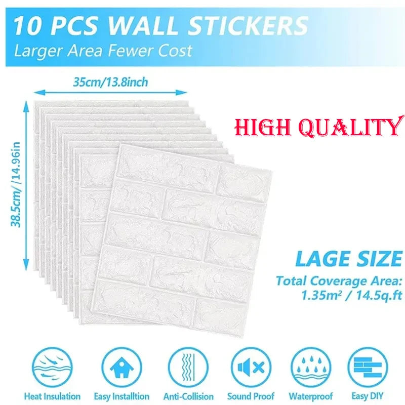 38.5cm*35cm 3D PVC Living Room Decoration Home Foam Self-adhesive Panels Waterproof Wall Sticker Brick Pattern Wallpaper