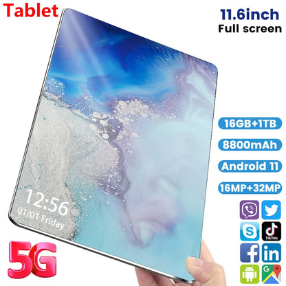 5G 2024 New Global Version 11.6 inch Tablet Android 16GB Ram 1TB Rom Android 12.0 Dual SIM 10 Core Bluetooth tablet PC Network