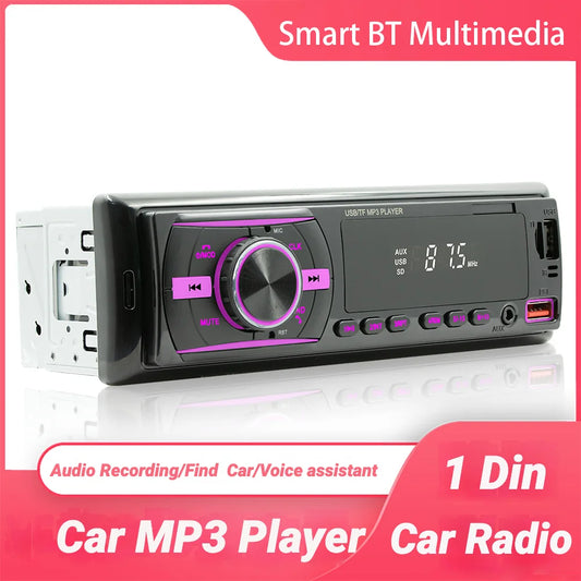 Universal Car Radio 1 Din Bluetooth Autoradio Stereo 12V MP3 Audio Player In-dash AUX/FM/USB/BT Support Find Car Voice Assistant