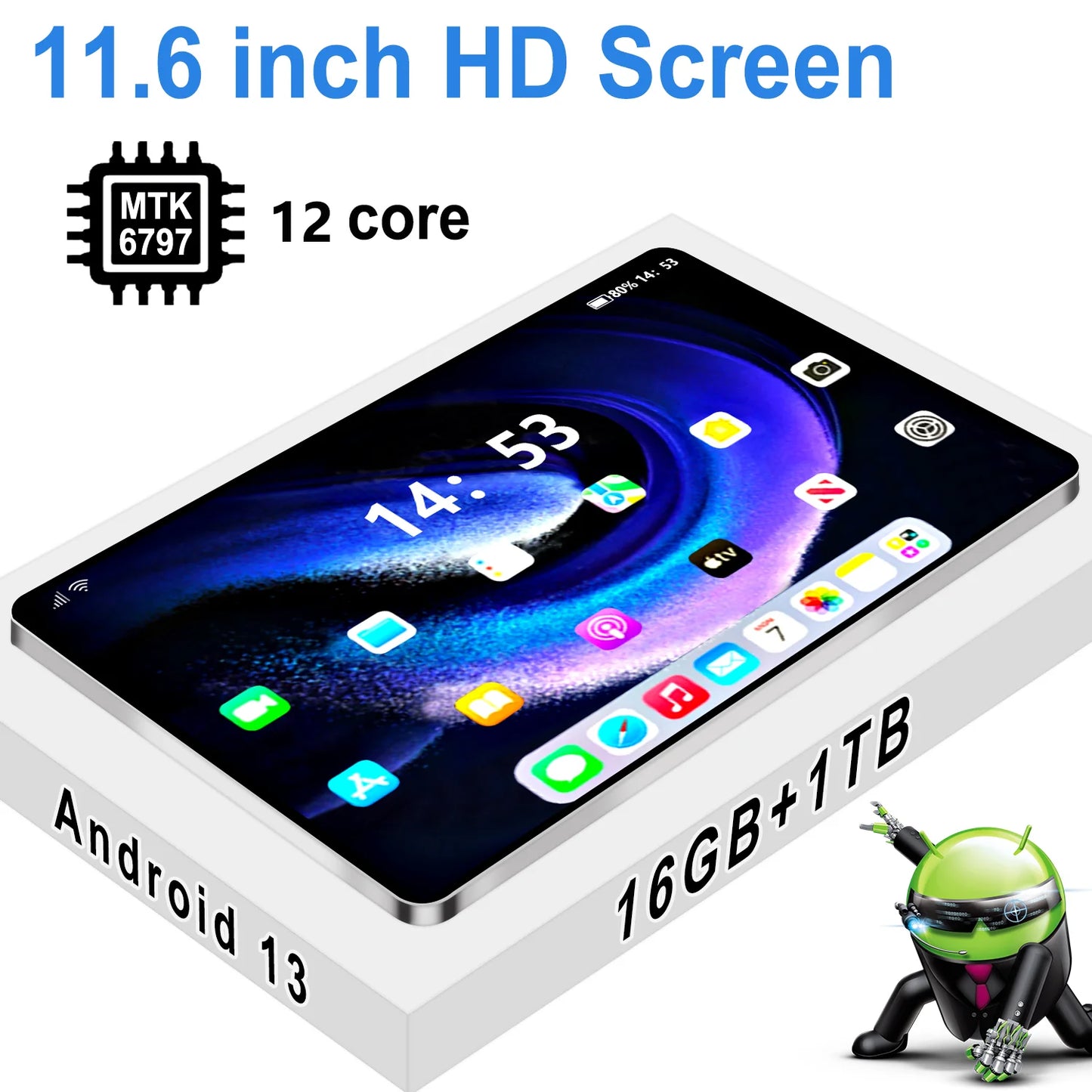 5G 2024 Brand New Tablet Android 11.6Inch 16GB Ram 1TB Rom 8800mAh MTK6797 Android 13.0 Wifi Dual SIM Card Network Full screen