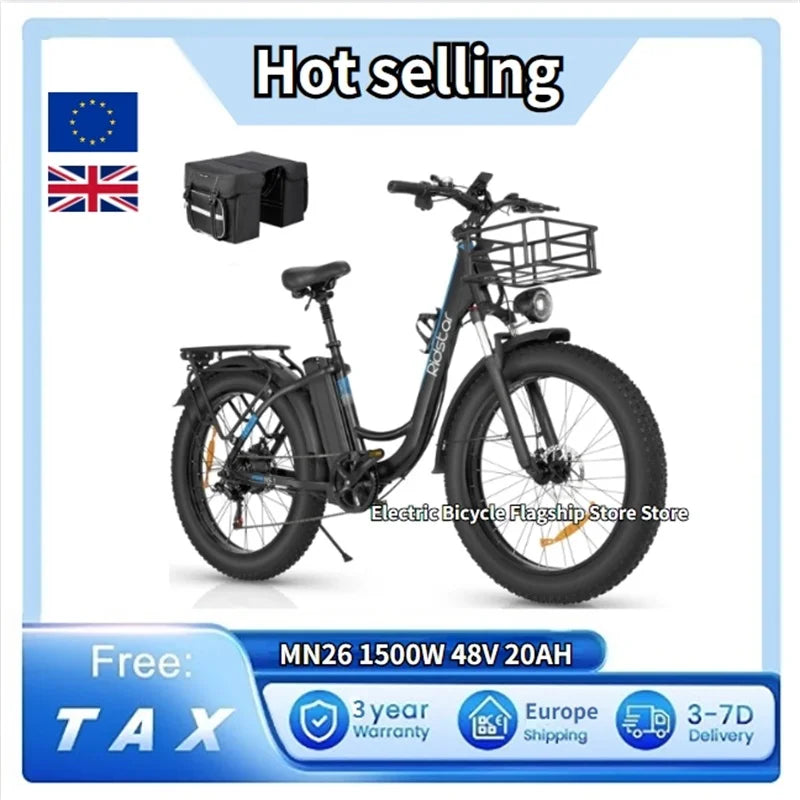 Ridstar MN-26 Electric Bike 26 Inch Fat Tire Off Road Ebike bike  48V 20AH Powerful Mountain Electric Bicycle For Adults Cycling