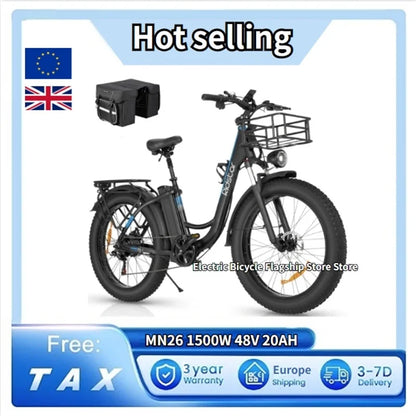 Ridstar MN-26 Electric Bike 26 Inch Fat Tire Off Road Ebike bike  48V 20AH Powerful Mountain Electric Bicycle For Adults Cycling