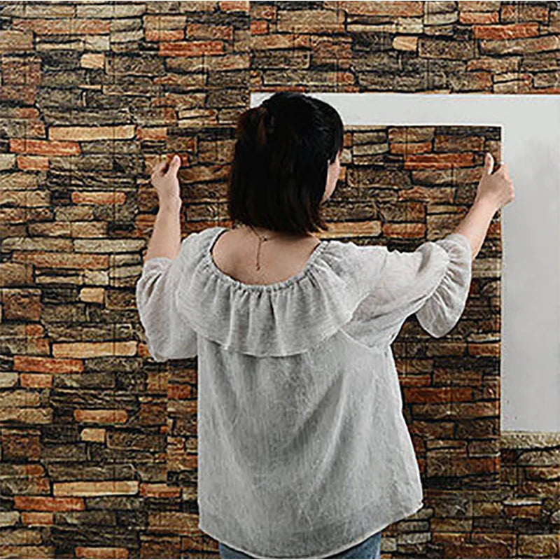 12Pcs 35*30cm High Quality 3D Foam Wall Panel Brick Retro Wallpaper Ceiling Self Adhesive Wallpanel Background  Home Decoration