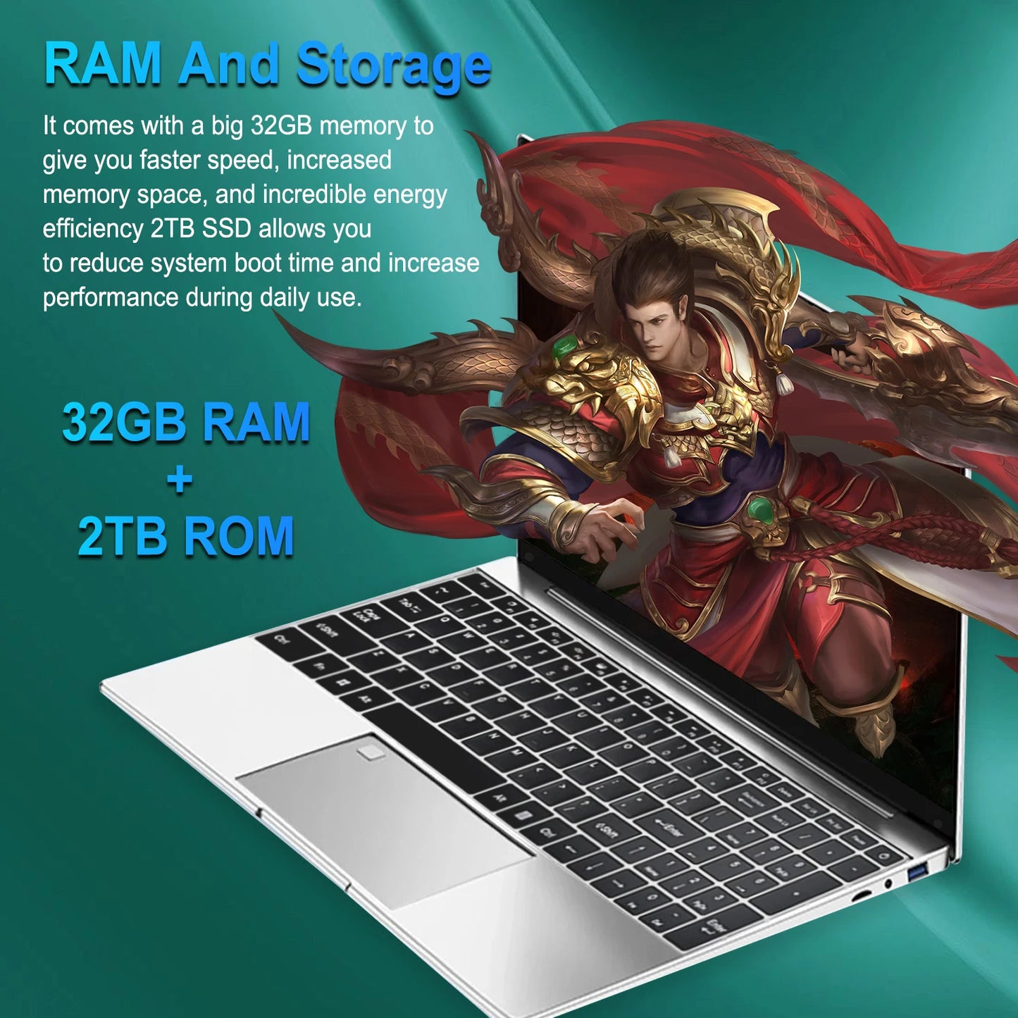 15.6 Inch Laptop 16GB Ram 2TB SSD Windows 11 Notebook Pc Gamer N95 Office Computer with Backlit Fingerprint Wifi Camera