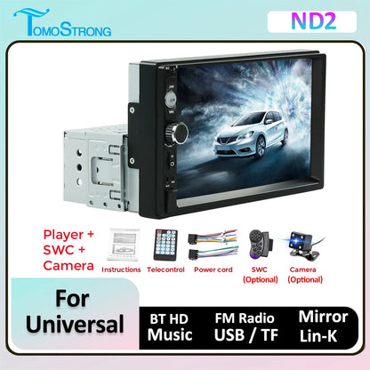 Universal 7" 1 Din Car Stereo Multimedia Player - MP3/MP5, Bluetooth, USB/SD, Mirrorlink, SWC, AUX, FM Radio, HD Video, RCA, U Disk