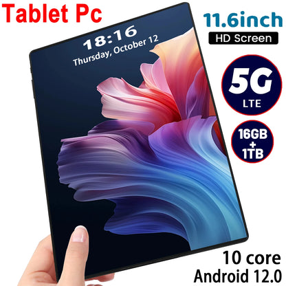 2024 Tablet Android 12.0 Brand New 11.6 inch 16GB RAM 1TB ROM Tablet 16MP 32MP 8800mAh 10Core WIFI Bluetooth Network Tablet