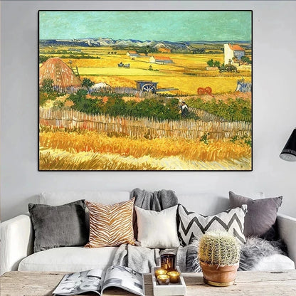 Harvest At La Crau By Van Gogh Landscape Canvas Painting Posters and Prints Wall Art Picture for Living Room Home Decor Cuadros