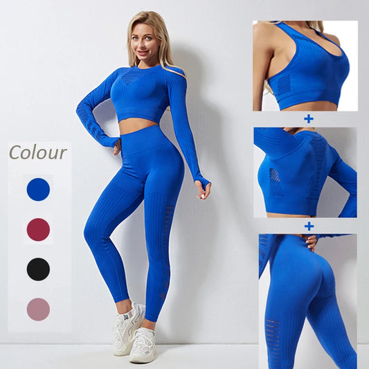 2/3PCS Female Gym Clothing Workout Outfit Fitness Yoga Suits Women Seamless Yoga Set Butt Lift Leggings Crop Top Sports Clothes