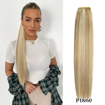 Real Beauty Human Hair Ponytail Extensions Highlight Brown Honey Blonde Wrap Around Ponytail Clip in Hair Pieces Brazilian Remy