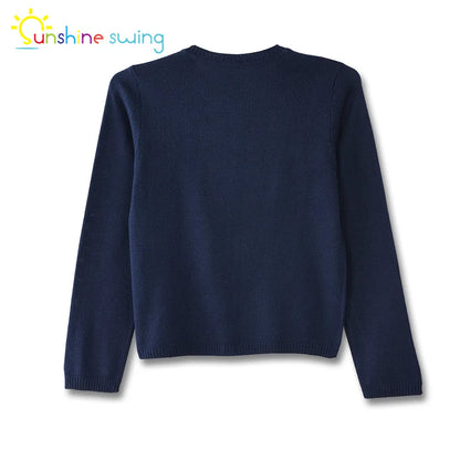 Sunshine Swing Fashion Children Boy Girl Clothes Cardigan Sweater Single Breasted Knit Spring Autumn Navy Blue Sweater 4-16T