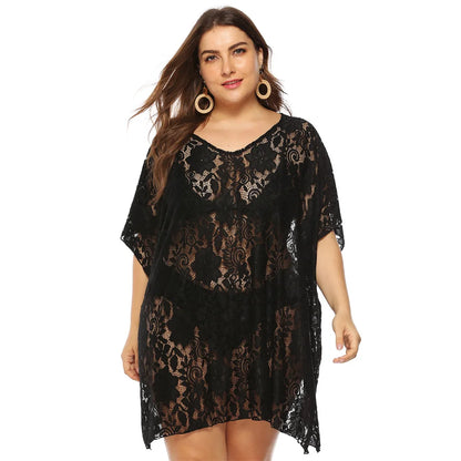 2021 Sexy Lace Crochet Split Fork Tunic Beach Cover Up Bikini Swimsuit Cover-Ups Beach Dress Beach Wear Beachwear Female Women