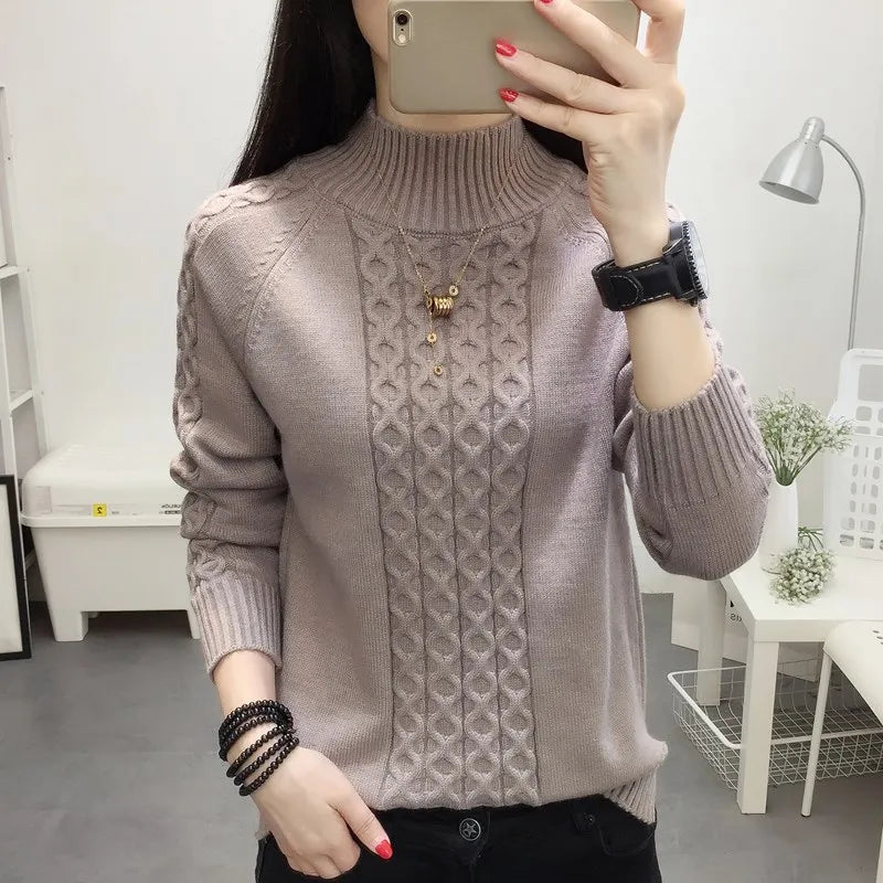 Half Turtleneck Sweater Women Jumper 2020 Autum Winter Basic Warm Clothes Female Pull Femme Knitted Cotton Pullover Sweater