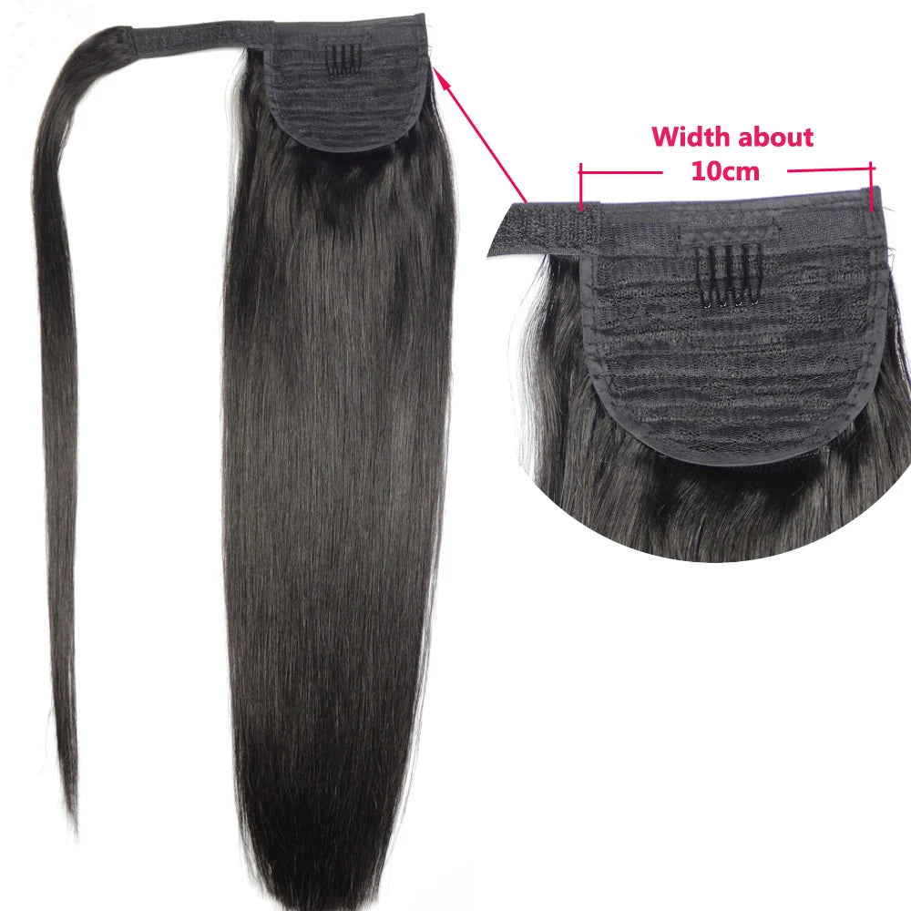 Chocola 100% Brazilian Human Remy Hair Extensions 16"-20" Magic Wrap Ponytail 60g Clip In Horsetail Stragiht