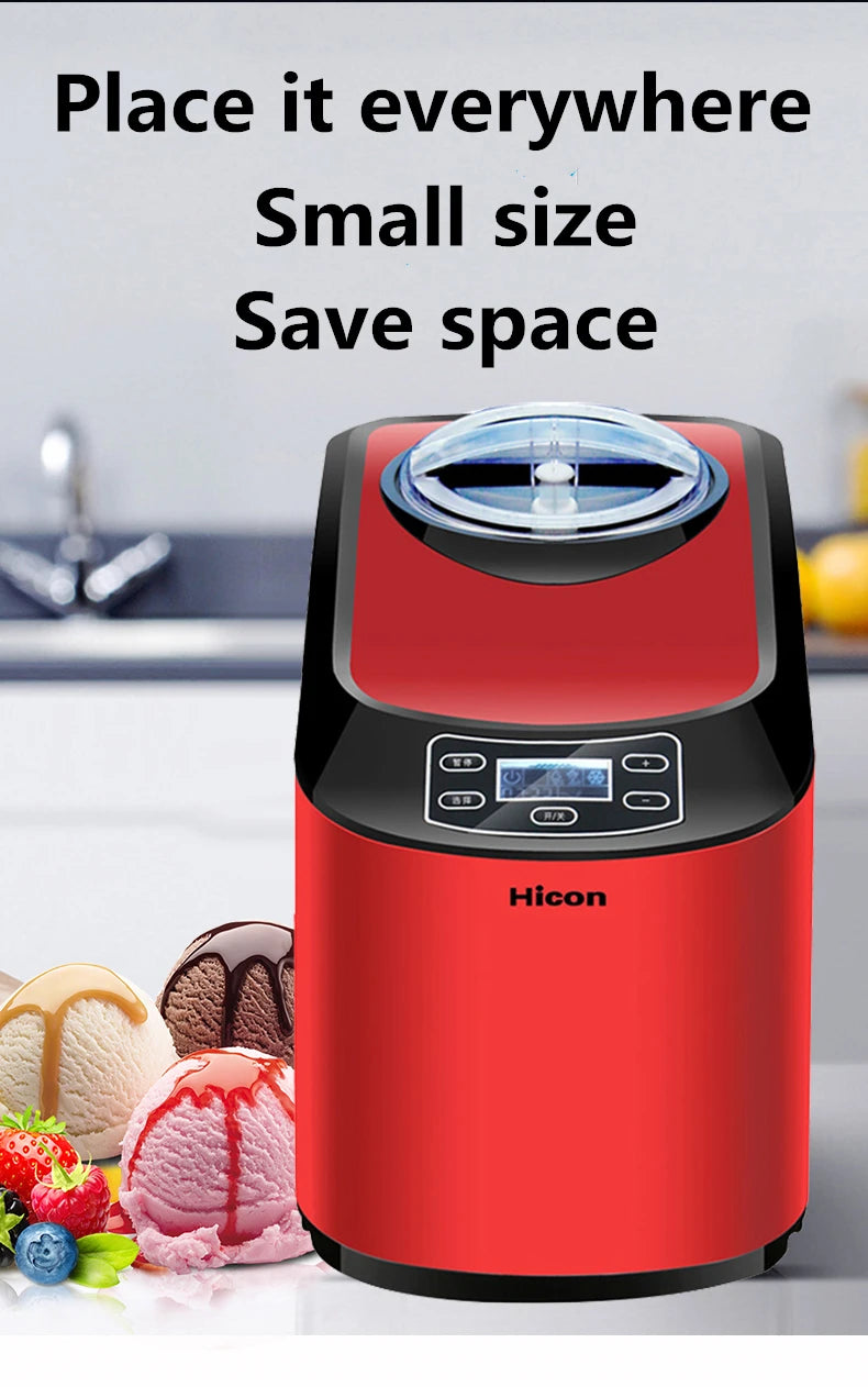 HICON 220V Full Automatic High End Home Made Ice Cream Machine Small Commercial Italian Ice Cream Machine 220V 1.5L 140W