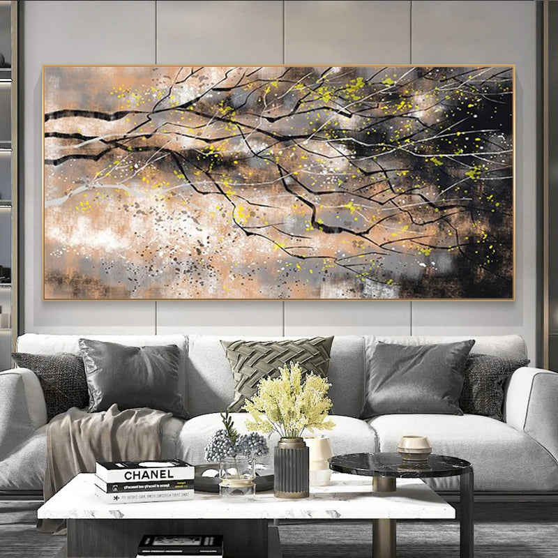 Modern Abstract Posters and Prints Wall Art Canvas Painting Abstract Golden Money Trees Pictures for Living Room Decor No Frame