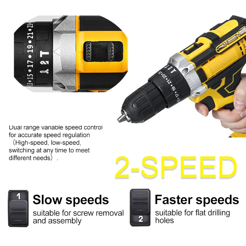 3 In 1 Impact Cordless Electric Drill Screwdriver Electric Drill 25 Torque 2 Speeds Battery Driver Power Tool Bit Accessories